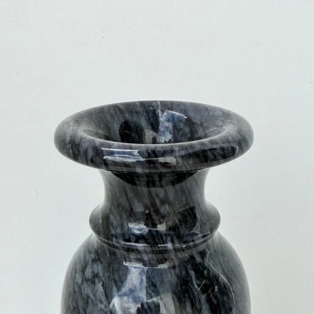 Vintage Marble Stone Vase Black Swirl Polished Handmade Castlecore Old World